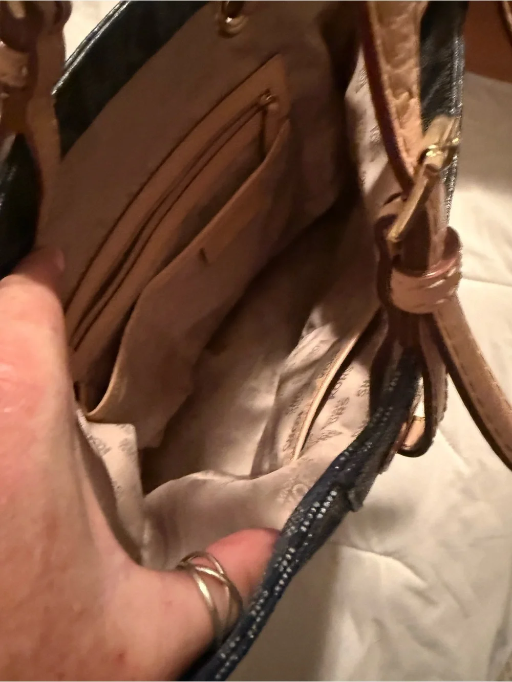 Michael Kors Navy MK Logo Tote with Tan Leather Straps